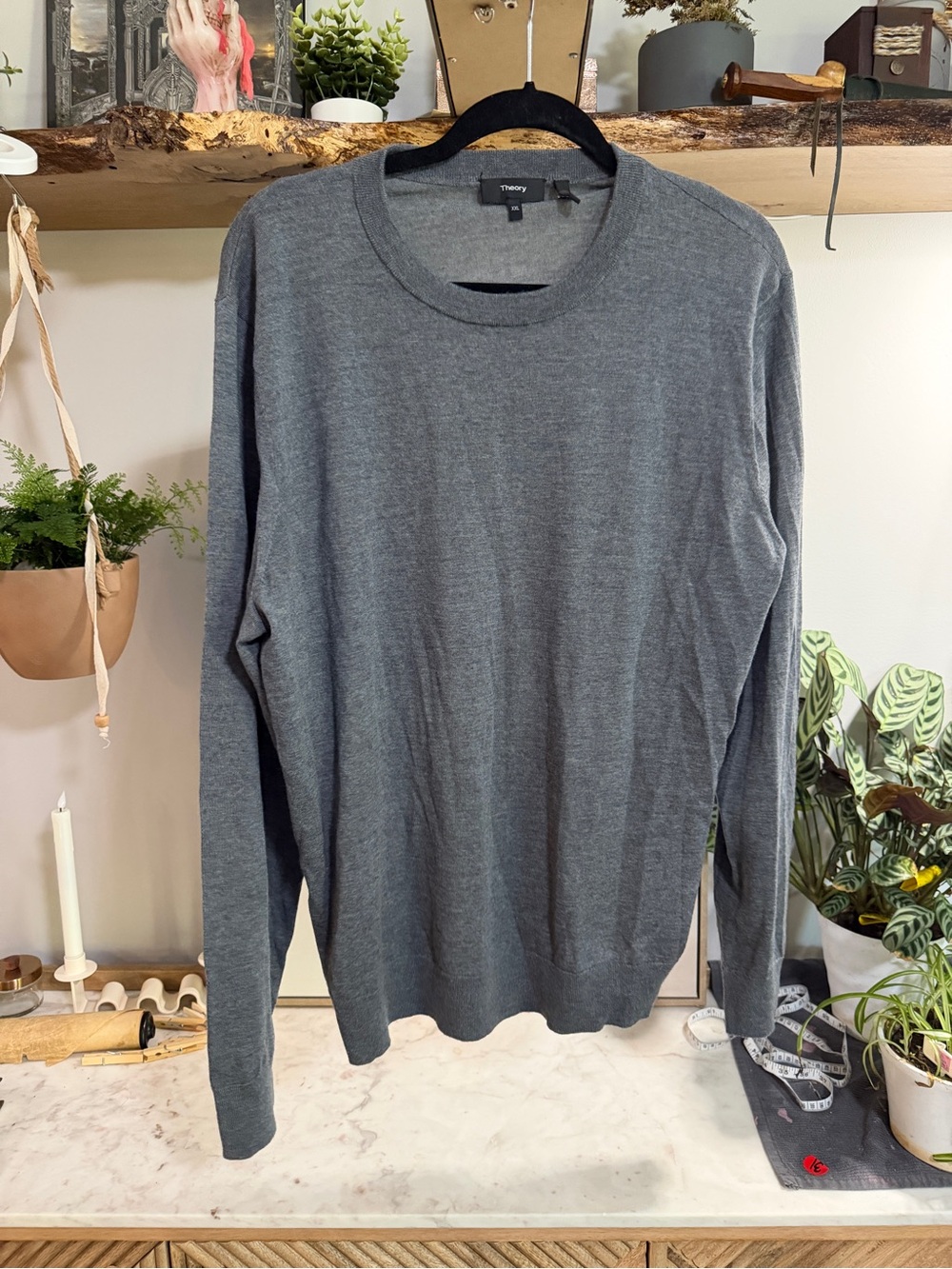 Theory Riland New Sovereign Gray 100% Wool Men’s Crewneck Sweater